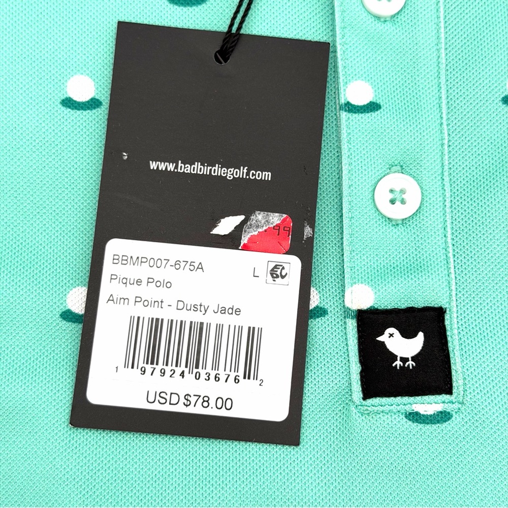 NWT New Bad Birdie Men's Aim Point Pique Tech Golf Polo Shirt Large L Dusty Jade - Picture 4 of 4